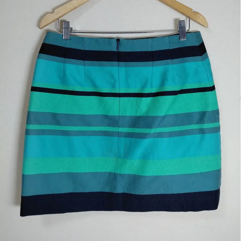 Loft Teal Mini Striped Lined Skirt Women Size 8
